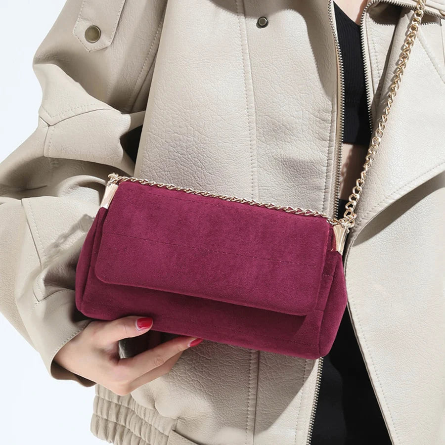 SUEDE SHOULDER BAG, Women's New Fashion Handbags, Luxury Design Top Handle Underarm Bag, Small Baguette Bag with Crossbody Strap