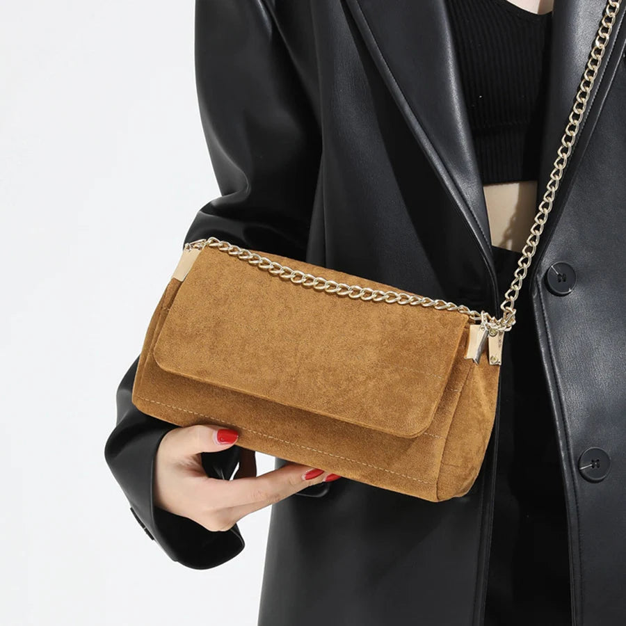 SUEDE SHOULDER BAG, Women's New Fashion Handbags, Luxury Design Top Handle Underarm Bag, Small Baguette Bag with Crossbody Strap