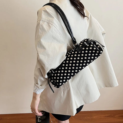 French Vintage Polka Dot Shoulder Bags for Women Large Capacity Ladies Armpit Pillow Bag Simple Female Boston Handbags Tote