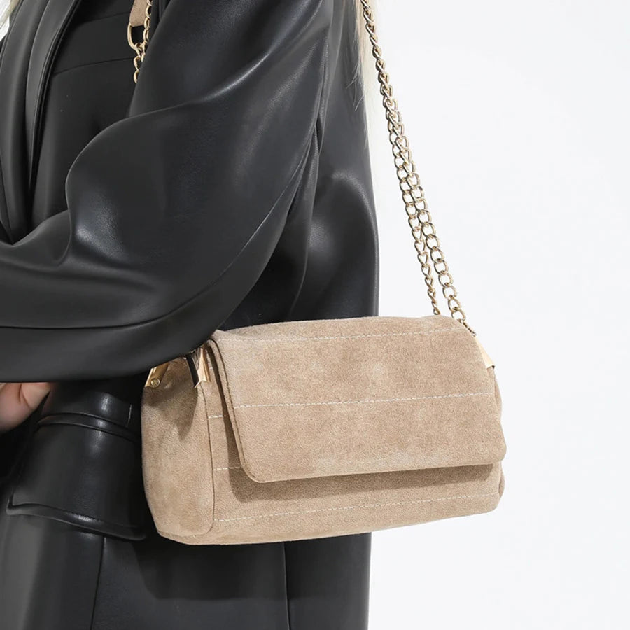 SUEDE SHOULDER BAG, Women's New Fashion Handbags, Luxury Design Top Handle Underarm Bag, Small Baguette Bag with Crossbody Strap